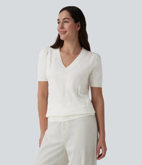 V-neck Short Sleeve Casual Sweater
