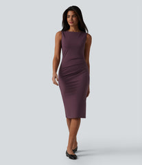 Boat Neck Sleeveless Pencil Midi Work Dress