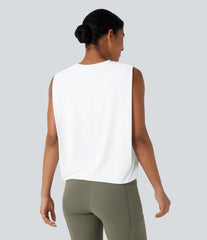 Round Neck Ruched InstantCool Yoga Tank Top-UPF50+