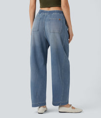 Halara Flex™ Mid Rise Drawstring Barrel Leg Washed Casual Baggy Sweatpants Jeans with Pockets