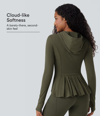 SoftlyZero™ Hooded Long Sleeve Thumb Hole Pleated Jacket with Pockets-UPF50+