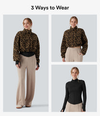 3-in-1 Stand Collar Long Sleeve Thumb Holes Jacket & Drawstring Hem Sherpa Jacket with Pockets