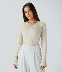 Round Neck Long Sleeve Frill Casual Sweater