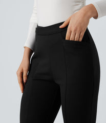 Crossover High Waisted Work Flare Pants with Pockets