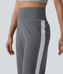 High Waisted Straight Leg Stripe Quick Dry Casual Pants with Pockets