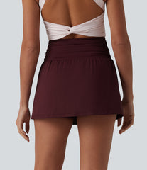 SoftlyZero™ Airy High Waisted Ruched Tummy Control 2-in-1 Mini A-line InstantCool Tennis Skirt with Pockets-UPF50+