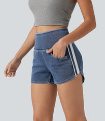 Halara Flex™ High Waisted Tummy Control Curved Hem Stripe Denim Casual Shorts with Pockets