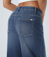 Halara Flex™ Mid Rise Pockets Washed Baggy Wide Leg Casual Jeans