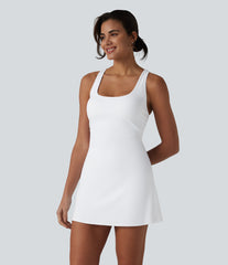 SoftlyZero™ Airy Crisscross Racerback Breathable Mesh 2-piece Built-in Bra InstantCool Dance Active Dress with Pockets-UPF50+