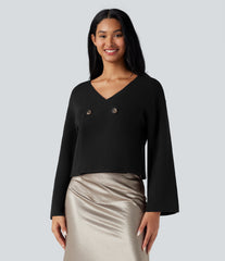 V-neck Reglan Long Sleeve Relaxed Fit Work Cardigan