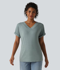 V-neck Batwing Short Sleeve Casual T-Shirt