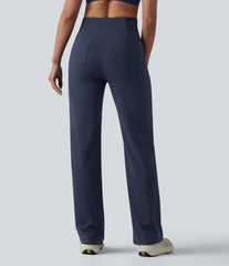 DayStretch Crossover High Waisted Tummy Control Yoga Straight Leg Pants with Pockets