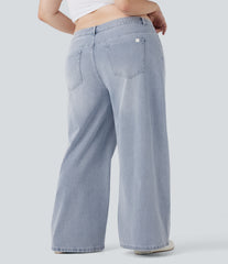 Plus Size Halara Flex™ Low Rise Wide Leg Washed Casual Jeans with Pockets