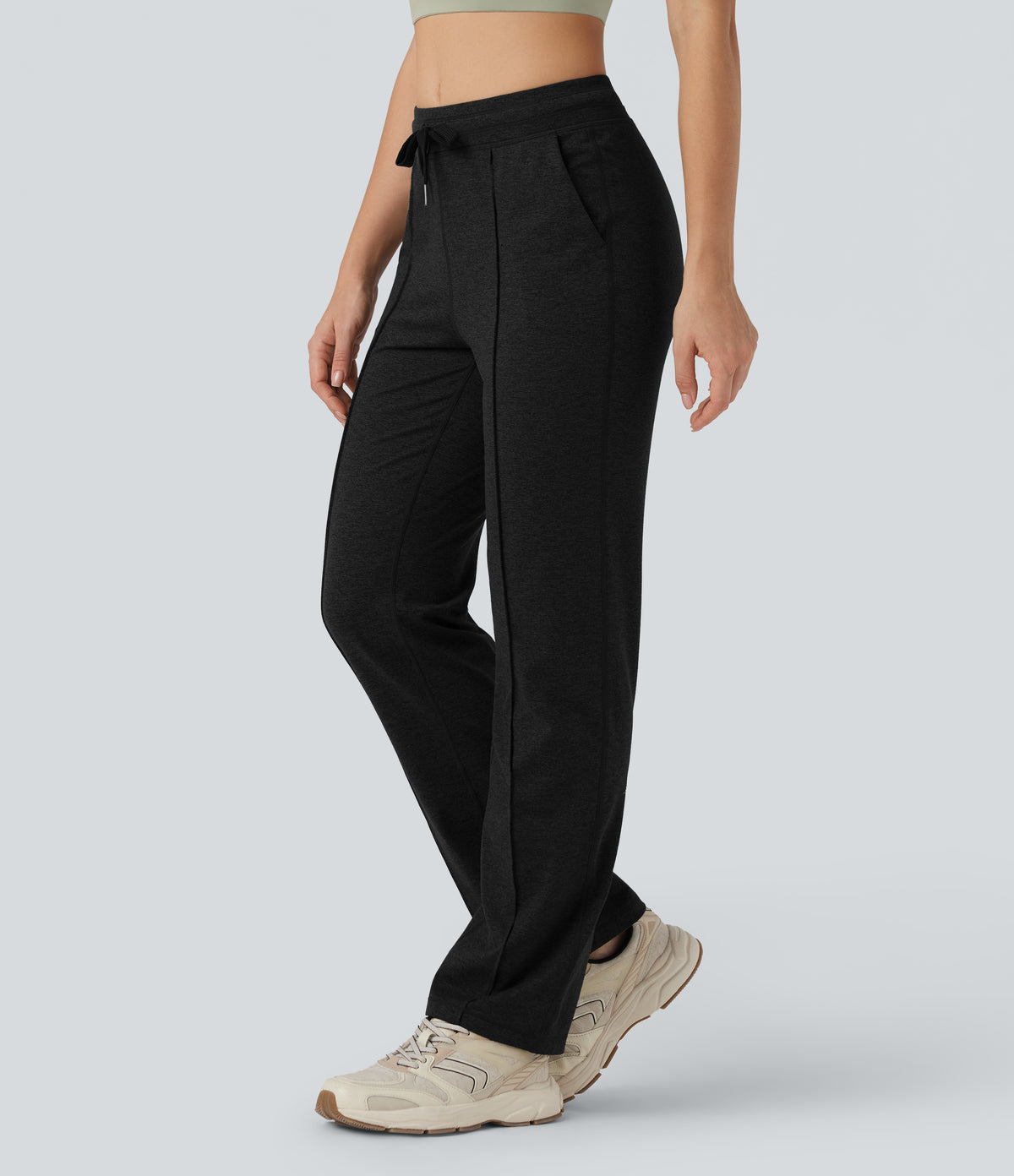 Mid Rise Drawstring Straight Leg Workout Pants with Pockets