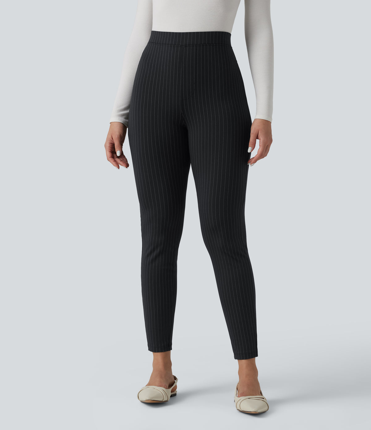High Waisted Stripe Skinny Work Pants with Pockets