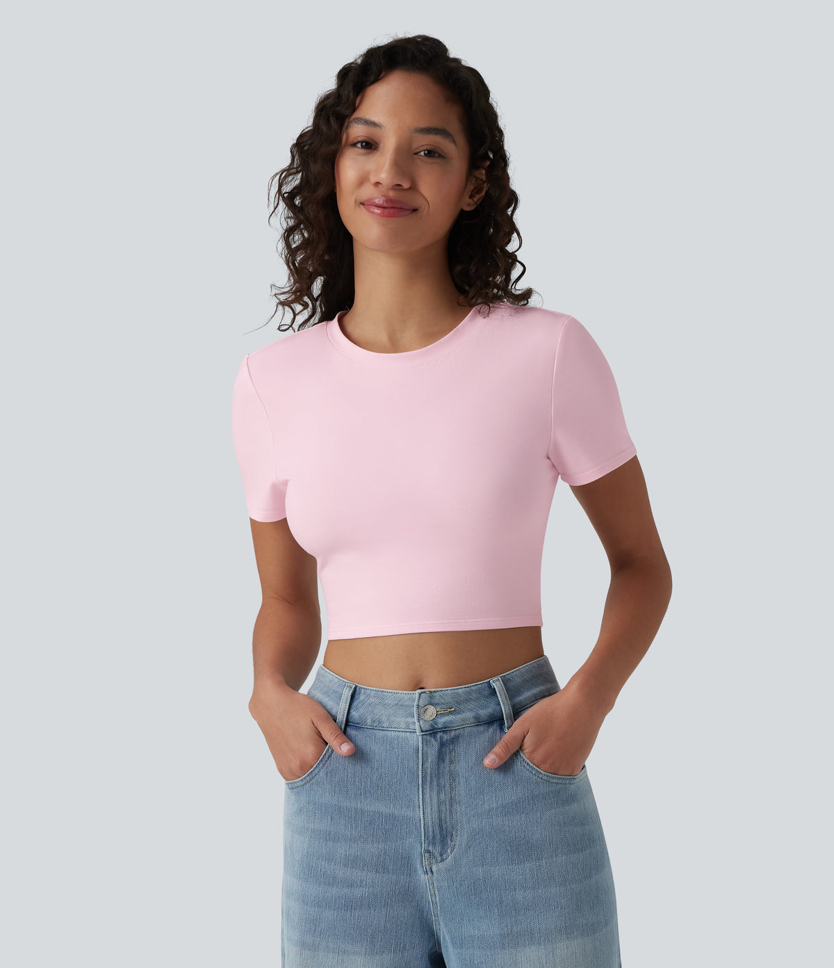 Halara Cotton Jersey Round Neck Short Sleeve Cropped Casual T-Shirt