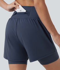 Plus Size SoftlyZero™ Airy Super High Waisted 2-in-1 InstantCool Yoga Shorts 7'' with Pockets