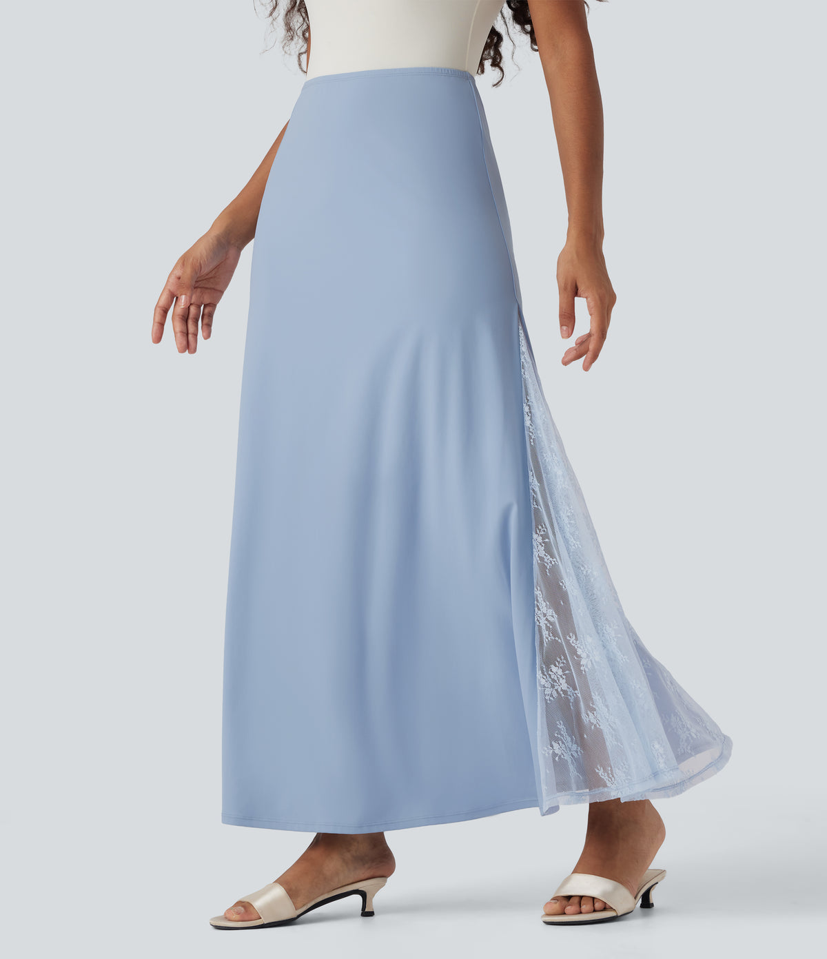 SoftlyZero™ Airy High Waisted Contrast Lace Flowy InstantCool Maxi Skirt