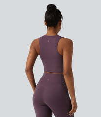 SoftlyZero™ Round Neck Ripped Contrast Lace Cropped Yoga Tank Top-UPF50+
