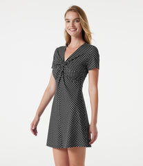 V Neck Short Sleeve Polka Dot Mini Casual Dress