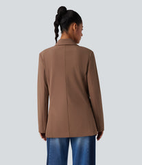 Wrinkle-resistant Notched Collar Long Sleeve Work Blazer with Pockets