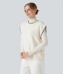 Round Neck Color Block Work Sweater Vest