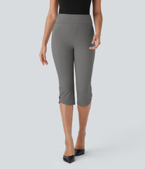 High Waisted Pocket Snap Work Pedal Pusher Pants