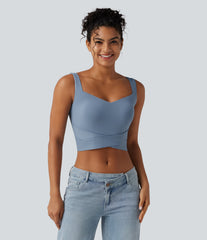 Diamond Collar Built-in Bra Crossover Hem Cropped Casual Tank Top