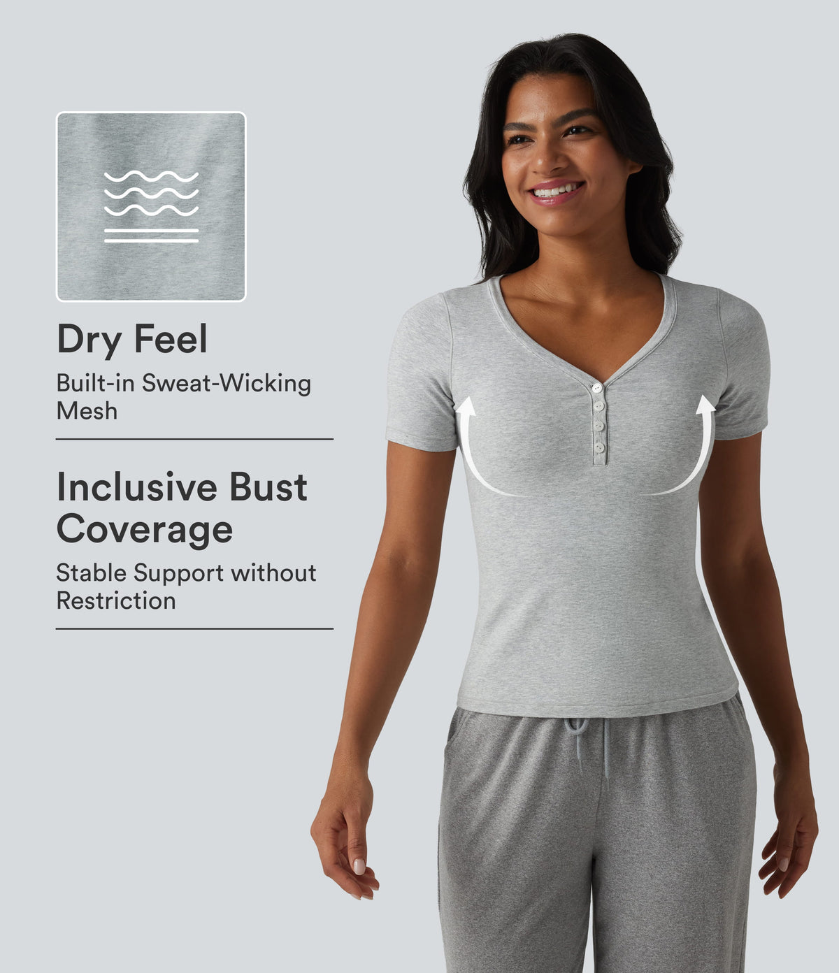 Halara Cotton Jersey V-neck Short Sleeve Built-in Bra Casual T-Shirt B-DD Cups