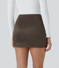 High Waisted 2-in-1 Bodycon Suede Mini Casual Skirt