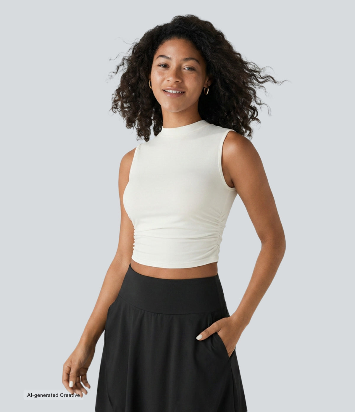 Round Neck Ruched Skinny Cropped Casual Tank Top