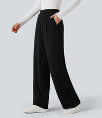 High Waisted Wide Leg Thermal Work Pants with Pockets