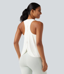 Round Neck Racerback Built-in Bra Cool Touch 2-Piece Casual Tank Top-UPF50+