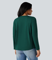 Square Neck Long Sleeve Casual T-Shirt