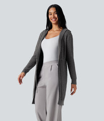 Hooded Long Sleeve Drawstring Casual Longline Cardigan