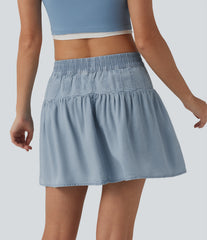 Mid Rise Mini Draped Lyocell Denim Casual A-line Skirt