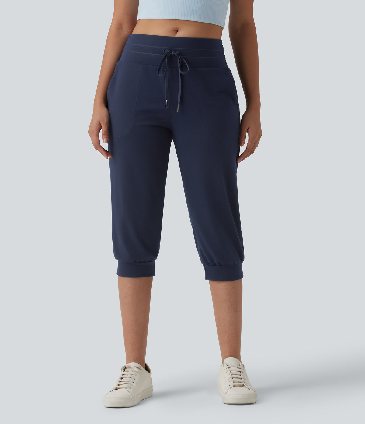 Mid Rise Drawstring Capri Casual Joggers with Pockets