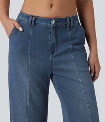 Halara Flex™ Mid Rise Adjustable Hem Draped Lyocell Washed Casual Baggy Wide Leg Jeans with Pockets