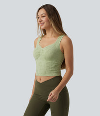 V-neck Ruched Built-in Bra Cropped Jacquard Yoga Tank Top