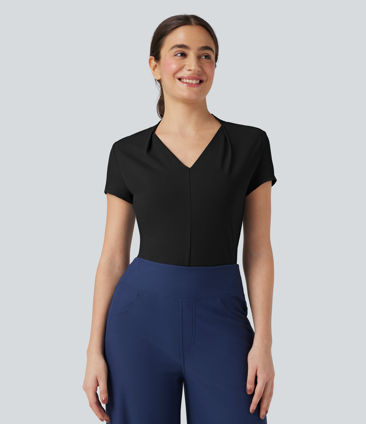 V Neck Short Sleeve Work Top