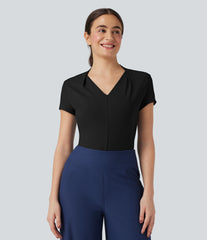 V Neck Short Sleeve Work Top
