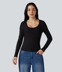 U Neck Long Sleeve Casual Top
