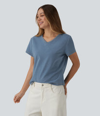 Halara Flex™ V Neck Short Sleeve Denim Casual T-Shirt