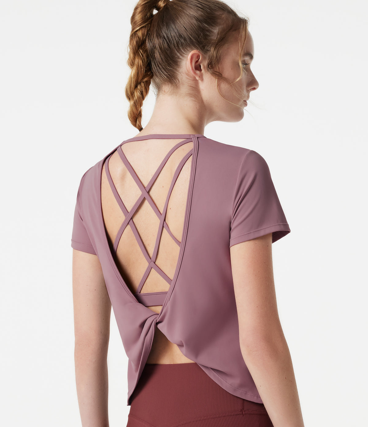 Round Neck Built-in Bra Short Sleeve InstantCool Quick Dry Yoga Sports Top-UPF50+