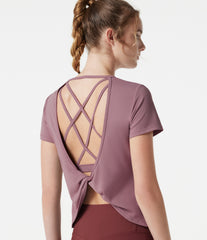 Round Neck Built-in Bra Short Sleeve InstantCool Quick Dry Yoga Sports Top-UPF50+