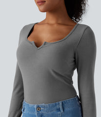 Halara HeatCore Push-Up Notched Long Sleeve Casual Warming T-Shirt DD-F Cups