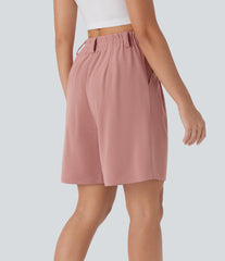 High Waisted Pocket Waffle Casual Bermuda Shorts