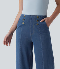 Halara Flex™ High Waisted Decorative Buttons Casual Wide Leg Jeans with Pockets
