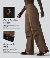 High Waisted Wide Leg Fleece Casual Parachute Pants with Pockets