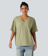 V-neck Short Sleeve Relaxed Casual Top